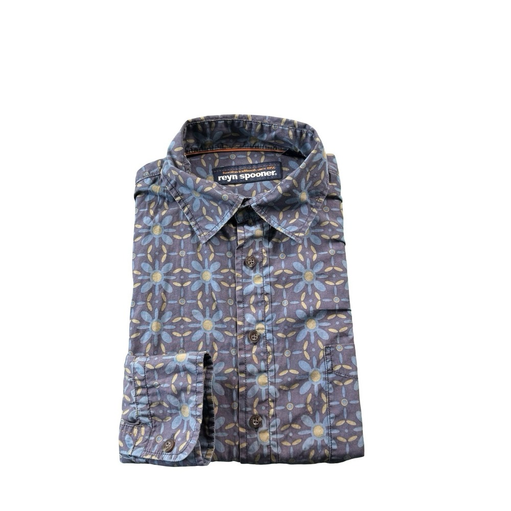 Reyn Spooner Purple Blue Floral Cotton L/S Mens Button Front Size M